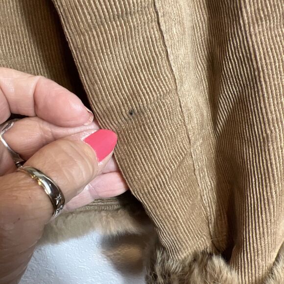 Gemini Women's M Genuine Rabbit Fur Lined Brown Corduroy Snap Front Jacket 😎 - Picture 7 of 14